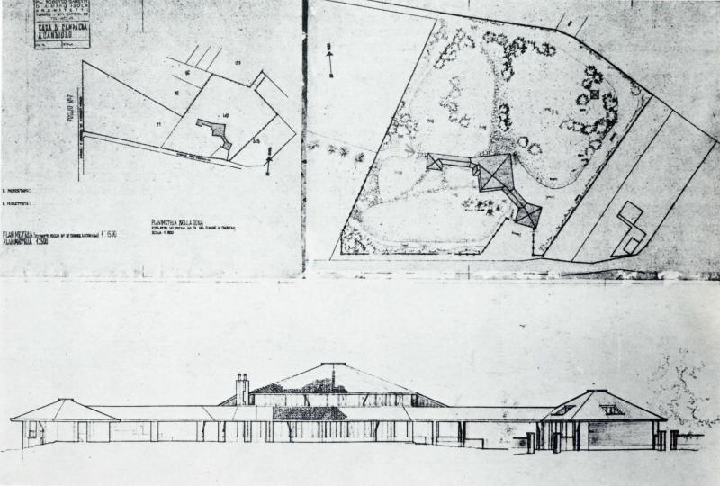 Planimetria e disegno del prospetto anteriore diagonale 