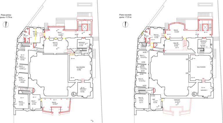Pianta primo piano a quota + 5.70 e secondo piano a quota +7.30