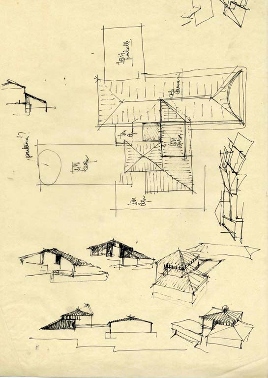 Schizzo di studio pianta coperture e prospettive