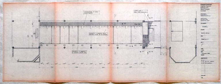 Pianta piano terra. Scala 1:100, settembre 1986. Copia eliografica piegata
