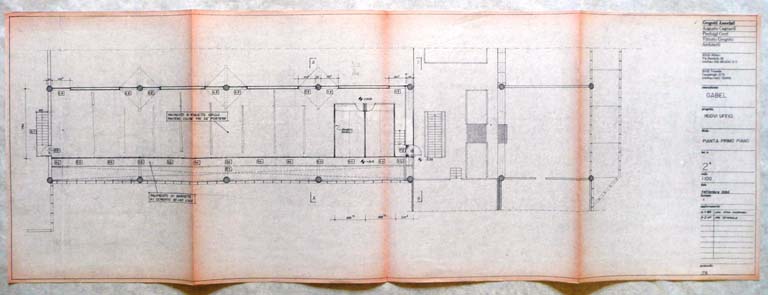 Pianta primo piano. Scala 1:100, settembre 1986. Copia eliografica piegata