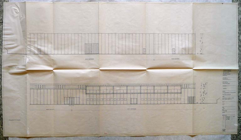 Prospetti nord e sud dell'ampliamento. Scala 1:100, 15 settembre 1986. Copia eliografica piegata