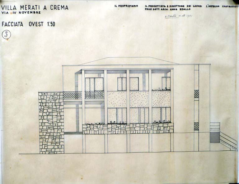 Prospetto ovest. Scala 1:50, 11 ottobre 1951. Inchiostro di china su carta da lucido