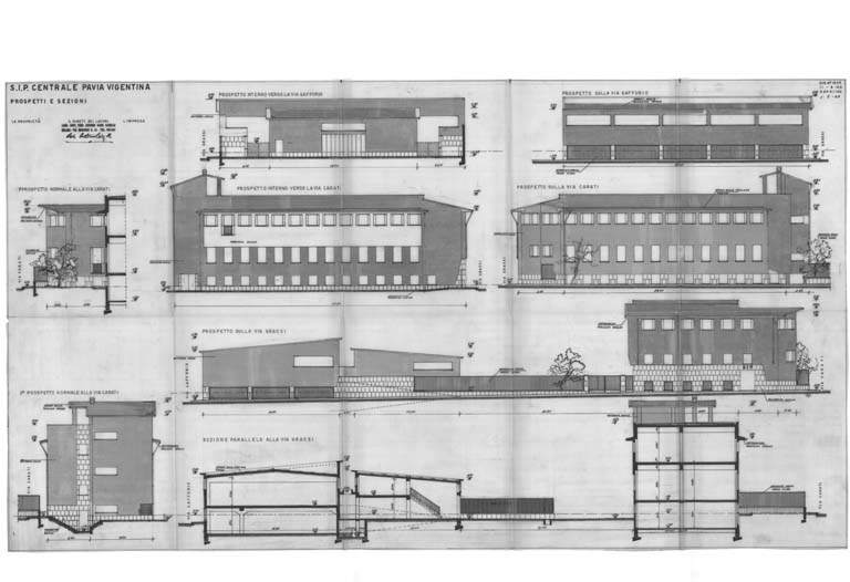 Pianta piano seminterrato e sezione trasversale verso via Grassi. Scala 1:100, 15-1-1974 agg. 10-4-1975. Inchiostro di china su carta da lucido