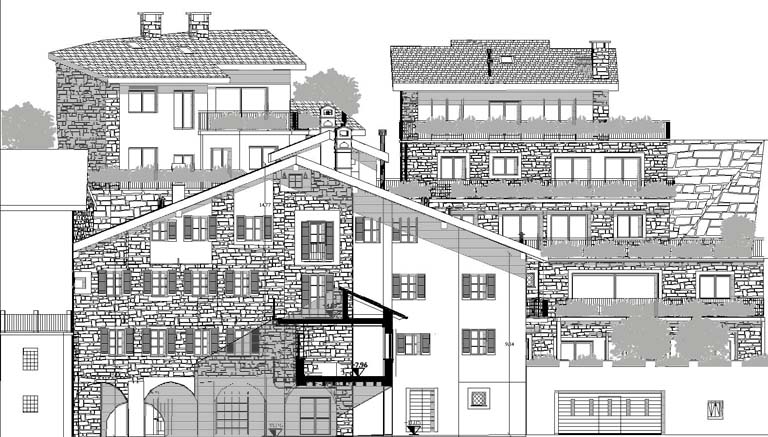 Prospetto ovest. Disegno digitale