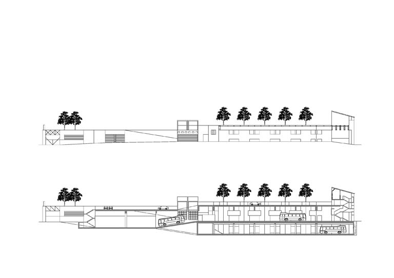 Sezione longitudinale e prospetto. Disegno tecnico digitale