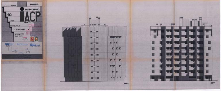 Prospetti sud est. Tav. 10. Scala 1:100, novembre 1982. Copia eliografica piegata