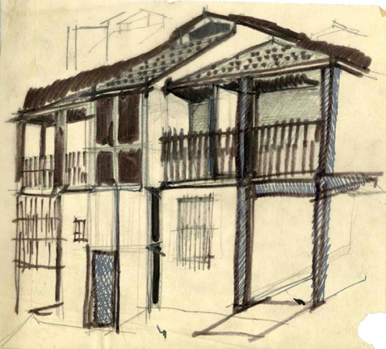 Prospettiva. Schizzo di studio del fronte sul cortile