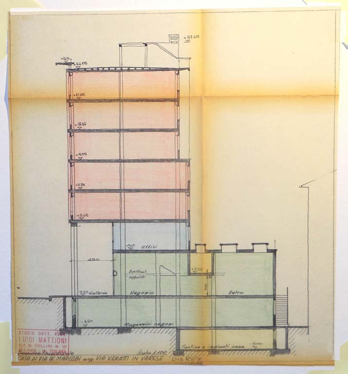 Sezione trasversale. Dis. RV/7. Scala 1:100, s.d. Copia eliografica piegata