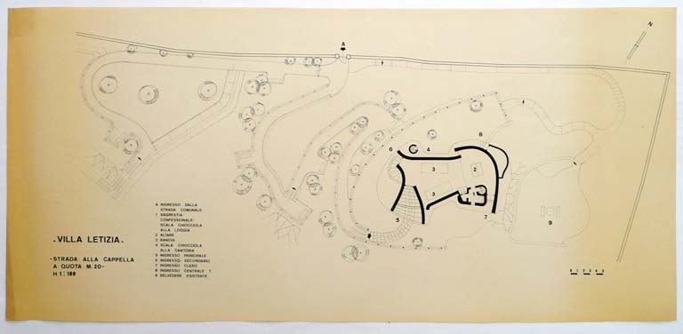 Planimetria dell'intorno della cappella. Scala 1:100, s.d. Copia eliografica dei disegni per pubblicazione