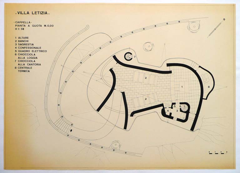 Pianta della cappella. Scala 1:50, s.d. Copia eliografica dei disegni per pubblicazione