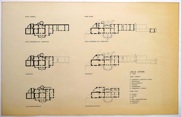 Planimetria generale dell'intero complesso. Scala 1:500, s.d. Copia eliografica dei disegni per pubblicazione