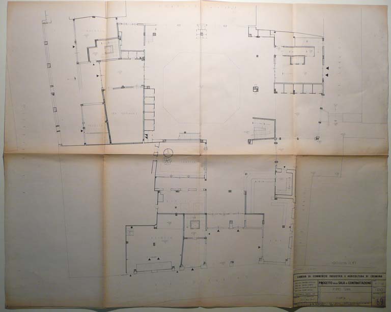 Pianta piano terra. Tav. 69. Scala 1:100, 6-2-1966. Copia eliografica piegata