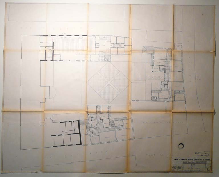 Pianta terzo piano. Tav. 9. Scala 1:100, 13-4-66. Copia eliografica piegata