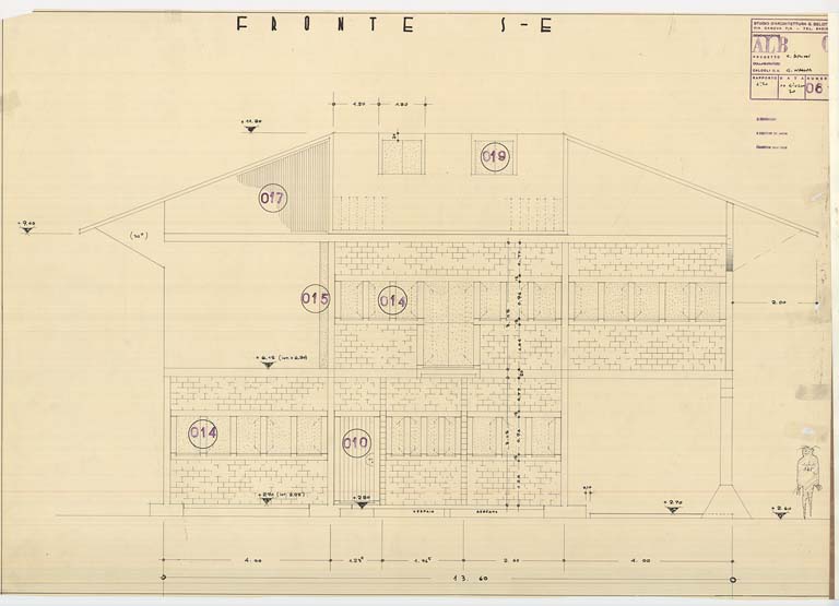 Prospetto sud-ovest, scala 1:20, maggio 1970.