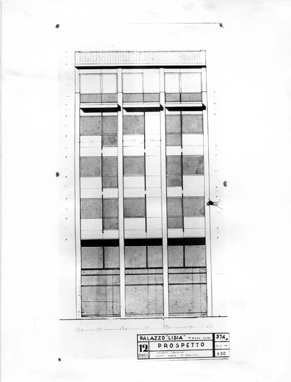Prospetto. Scala 1:50, [12-2-1962]. Stampa fotografica b/n.