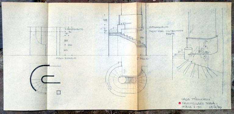 Particolari costruttivi della scala. Scala 1:50 febbraio 1970. Copia eliografica piegata