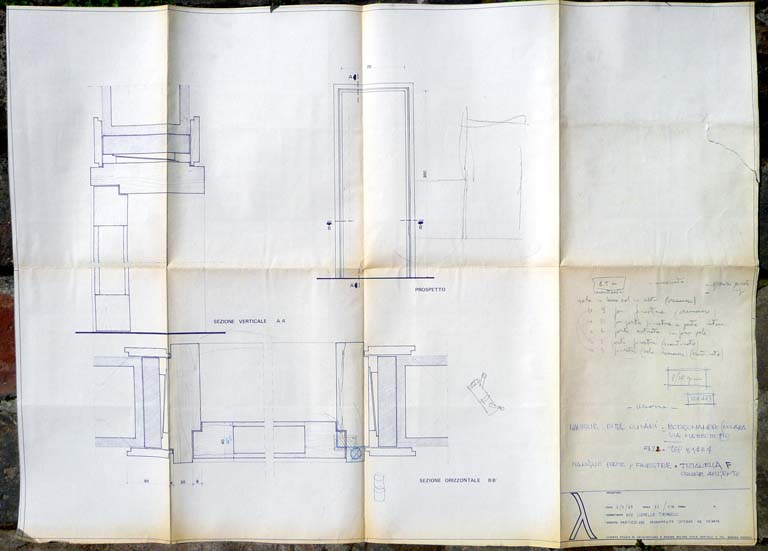 Particolari costruttivi dei serramenti interni. Scala 1:1, 1:10, 4 maggio 1969. Copia eliografica piegata