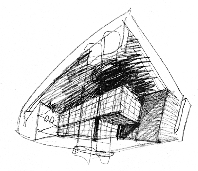 Mario Botta, schizzo prospettico. (Archivio Mario Botta)