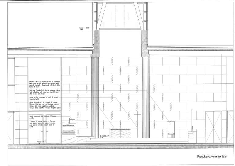 Sezione - prospetto interno sull'altare. (Fondo Gregotti Associati, CASVA)