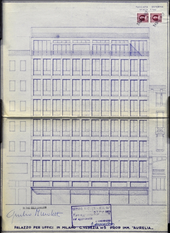 Prospetto principale. Scala 1:100, dicembre 1952