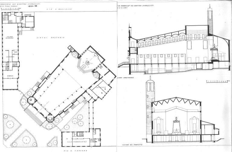 Piante e sezioni. Copia xerografica impaginata su cartoncino