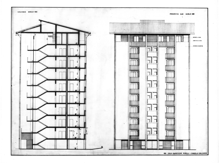Prospetto sud e sezione. Scala 1:50, s.d. Stampa fotografica b/n. P. 50