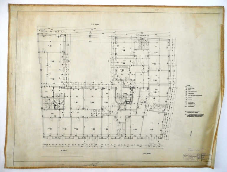 Pianta piano secondo, 1966. Scala 1:100. Disegno tecnico a inchiostro di china su lucido