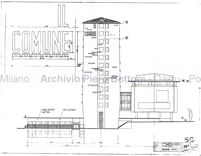 Corpo uffici, dis. 2 SG2, pianta piano terreno (+0,19). Scala 1:100, prot. 4286, s.d. Eliografia su acetato