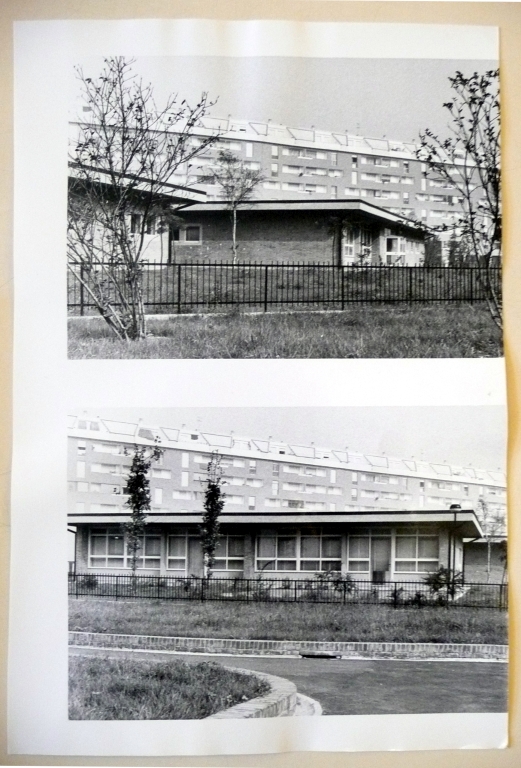 Due viste della scuola materna. Stampa fotografica b/n