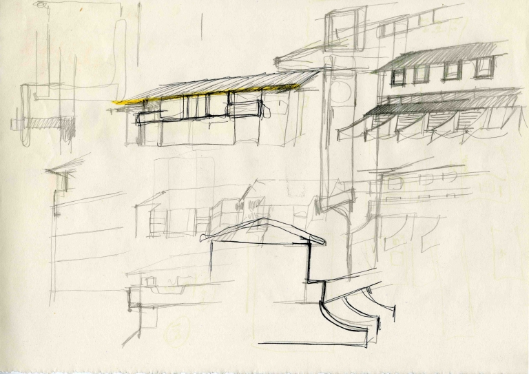 Schizzi prospetti per lo studio degli ingressi carrabili delle case a schiera