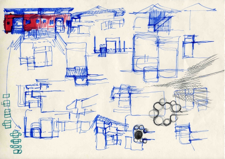 Schizzi prospetti per lo studio dei volumi delle case a schiera