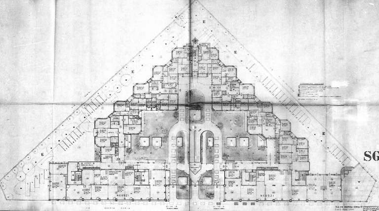 Planimetria dell'isolato. Copia xerografica impaginata su cartoncino