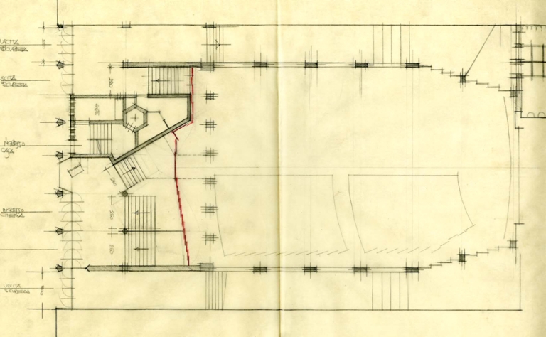 Schizzo pianta del cinema-teatro