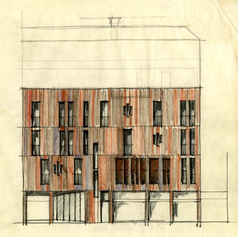 Schizzo del prospetto su via San Gregorio