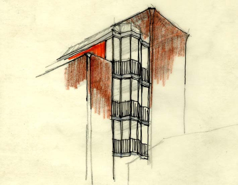 Schizzo del bowindow del prospetto laterale