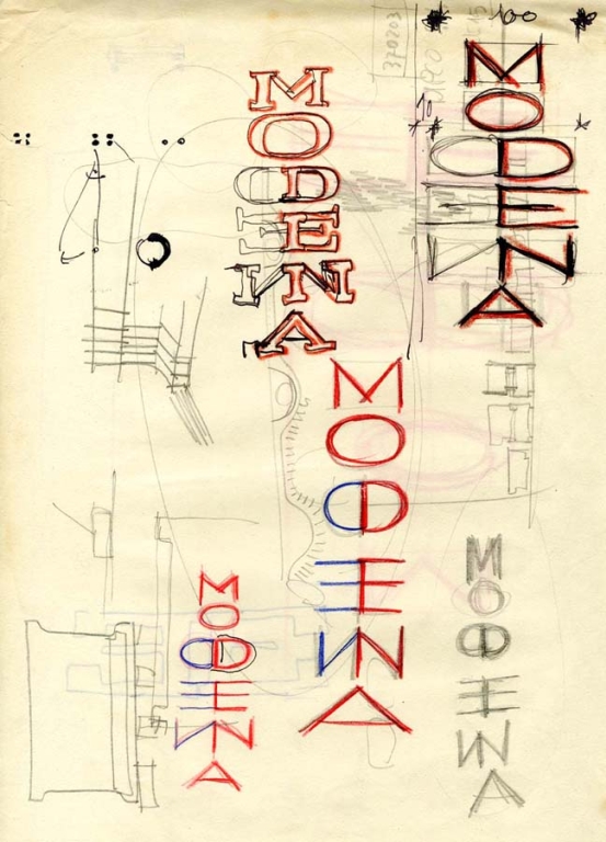 Schizzo di studio della grafica dell'insegna del cinema-teatro