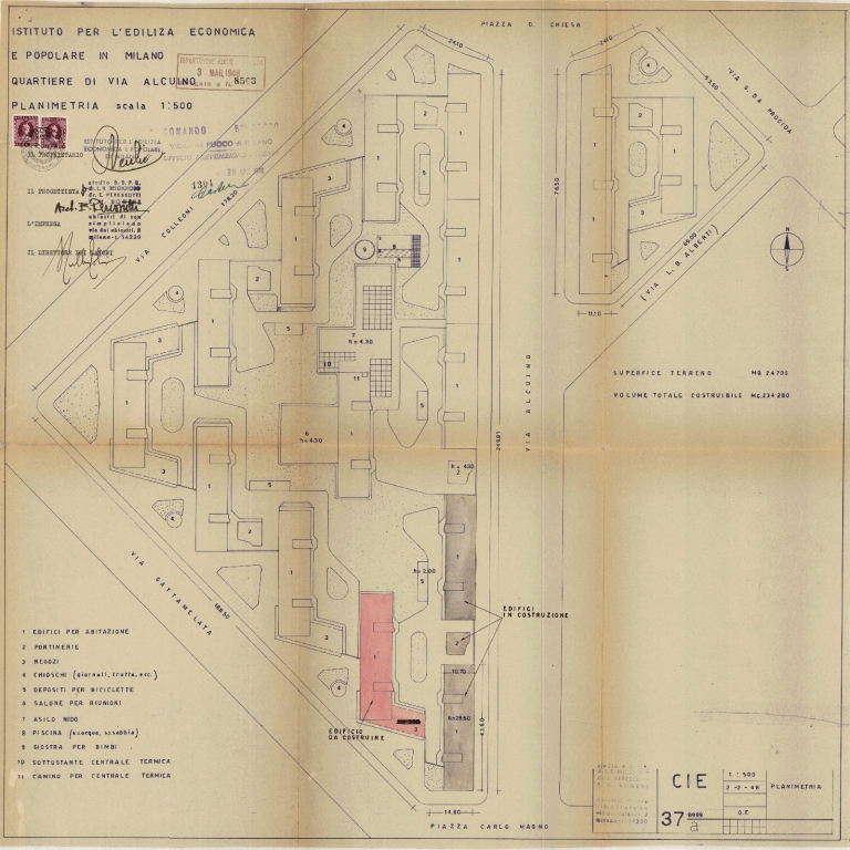 Planimetria (non definitiva). Scala 1:500, 2 febbraio 1948