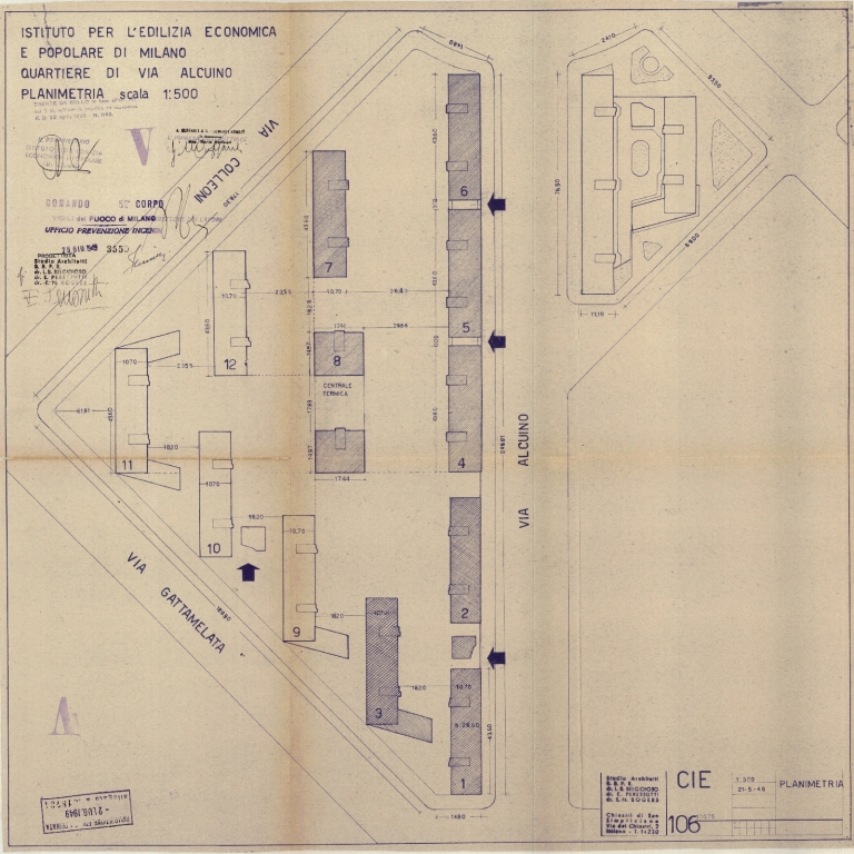Planimetria. Scala 1:500, 21 maggio 1949. (Archivio Civico, Milano)