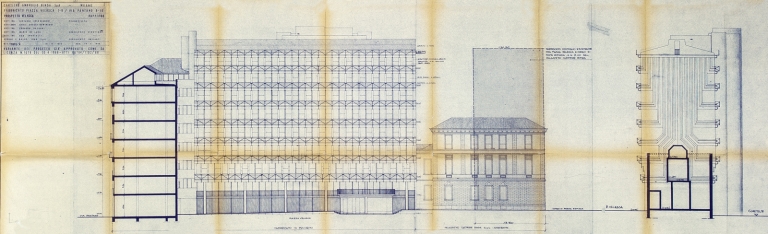 Prospetti e sezioni. Scala 1:100. Riproduzione fotografica di Vincenzo Martegani