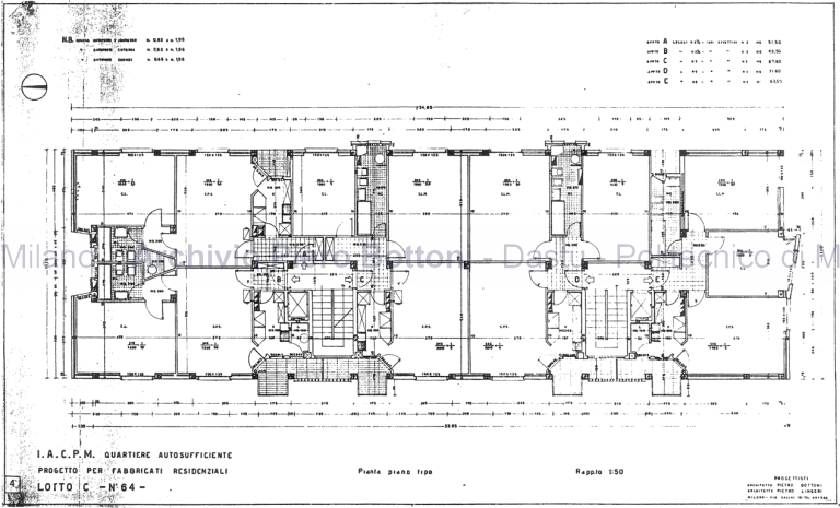 Due case Ina-casa in via Teano al quartiere Comasina, Milano, 1956-57, con Pietro Lingeri. Dis. 4, pianta piano tipo. Scala 1:50, s.d. China su lucido