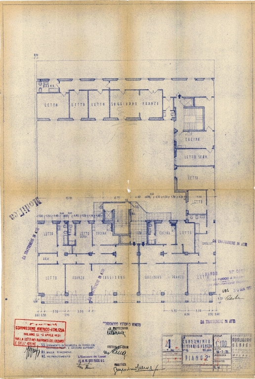 Pianta piano secondo. Scala 1:100, 16 gennaio 1951