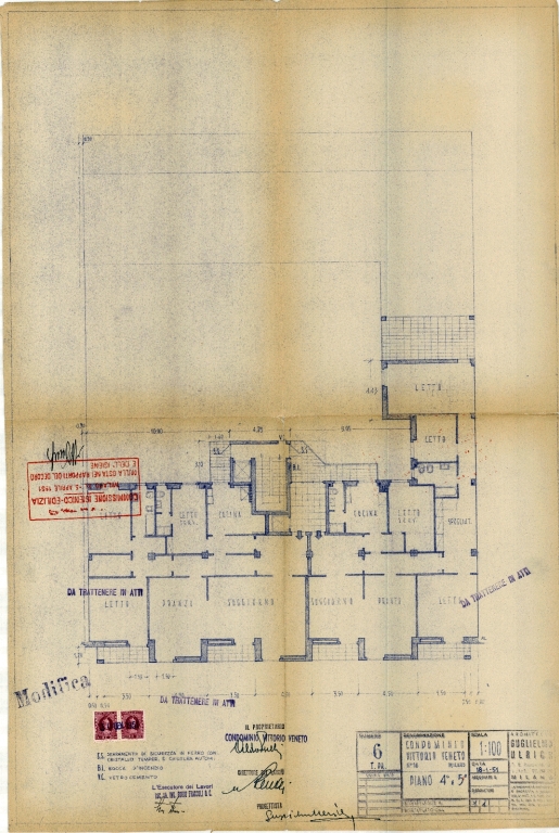 Pianta piano quarto e quinto. Scala 1:100, 18 gennaio 1951