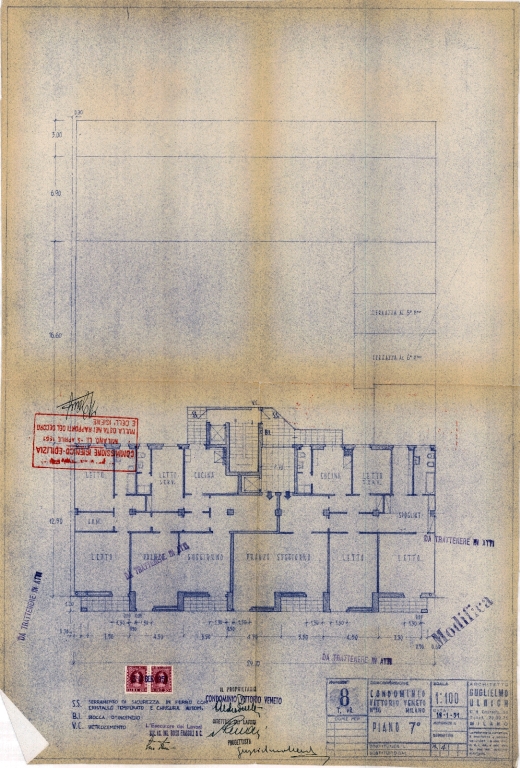 Pianta piano settimo. Scala 1:100, 18 gennaio 1951