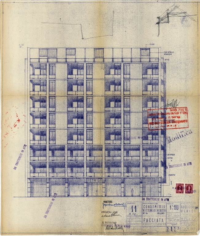 Prospetto su viale Vittorio Veneto. Scala 1:100, 28 dicembre 1950