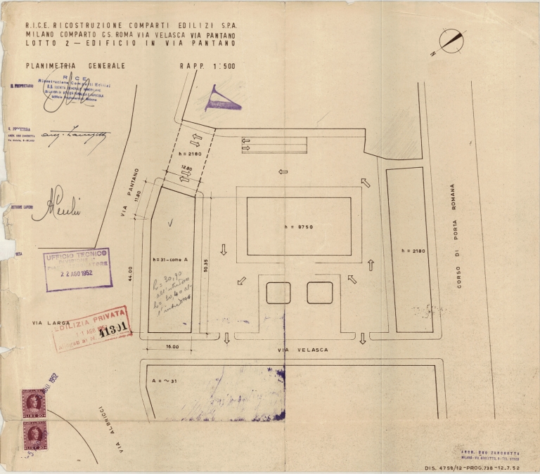 Planimetria generale. Scala 1:500, 12 luglio 1952