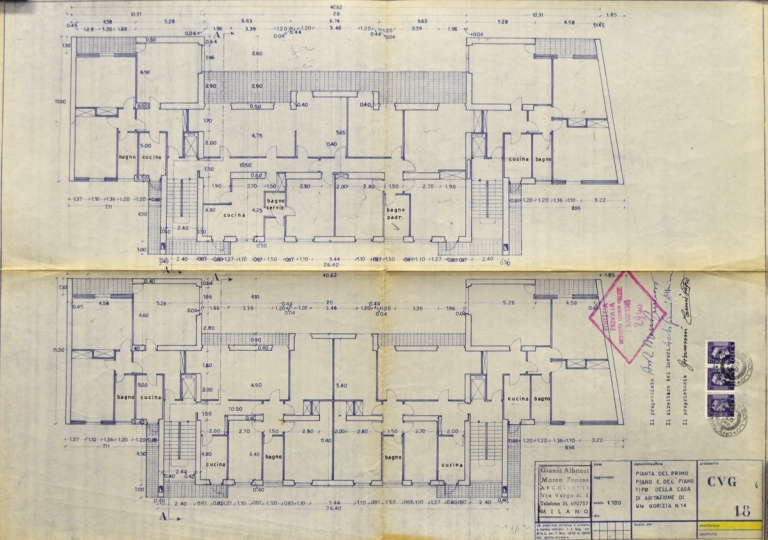 Pianta primo piano e piano tipo. Scala 1:100
