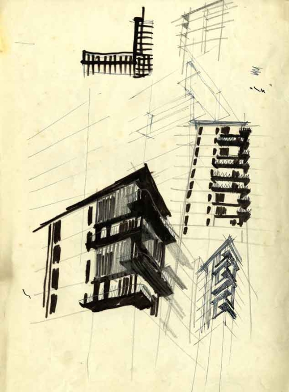 Dettaglio della soluzione d'angolo, con le logge che ne svuotano il volume