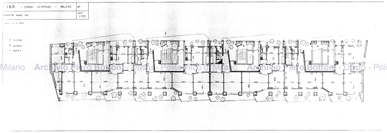 Palazzo Ina in corso Sempione 33 a Milano, 1953-58. Pianta piano decimo. Scala 1:100, 3 aprile 1958. Eliografia su lucido. Eliografia su lucido