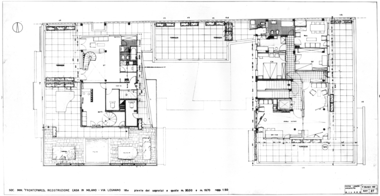 Pianta sopralzi. Scala 1:50, 1950